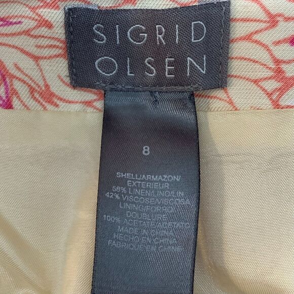 Sigrid Olsen 2 Piece Linen Blend Pantsuit Gold Red Button Up Size Medium 8 - Picture 9 of 16